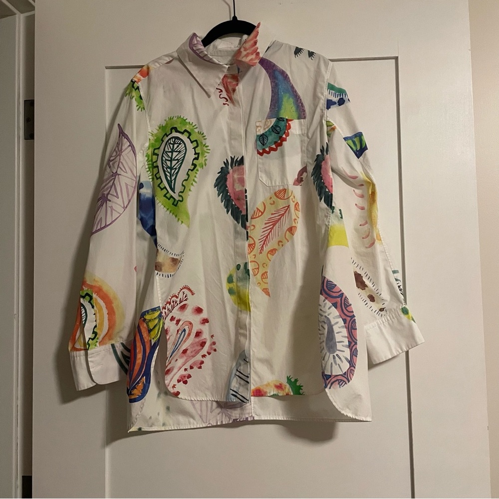 Rosie Assoulin Women's Top Button Down Shirt Paisley Printed Long Sleeve Size M